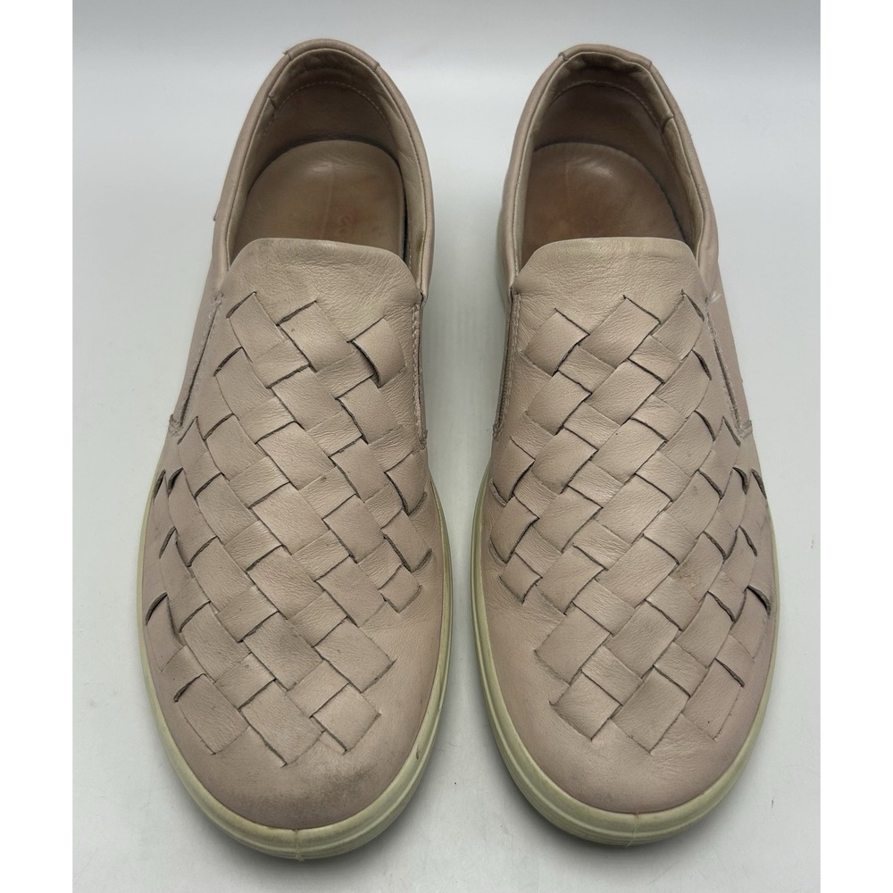 Ecco Sneakers Womens 8 Soft Woven Slip On Shoes Rose Pink Leather Loafers Casual